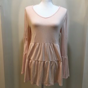Hannah Pink and Cream Bell Sleeve Top